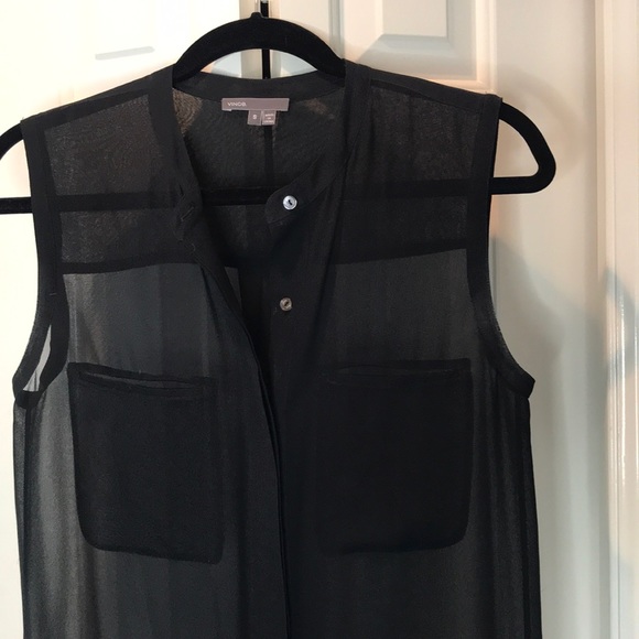 Vince sleeveless sheer long button front top - Picture 2 of 4